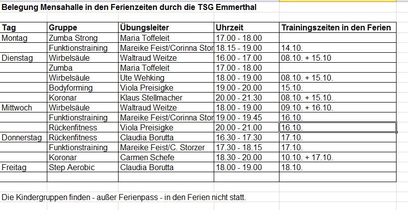 Herbstferienbelegung 2019 2 TSG Emmerthal