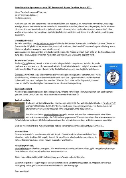 Newsletter 01/2021 Newsletter 01 21